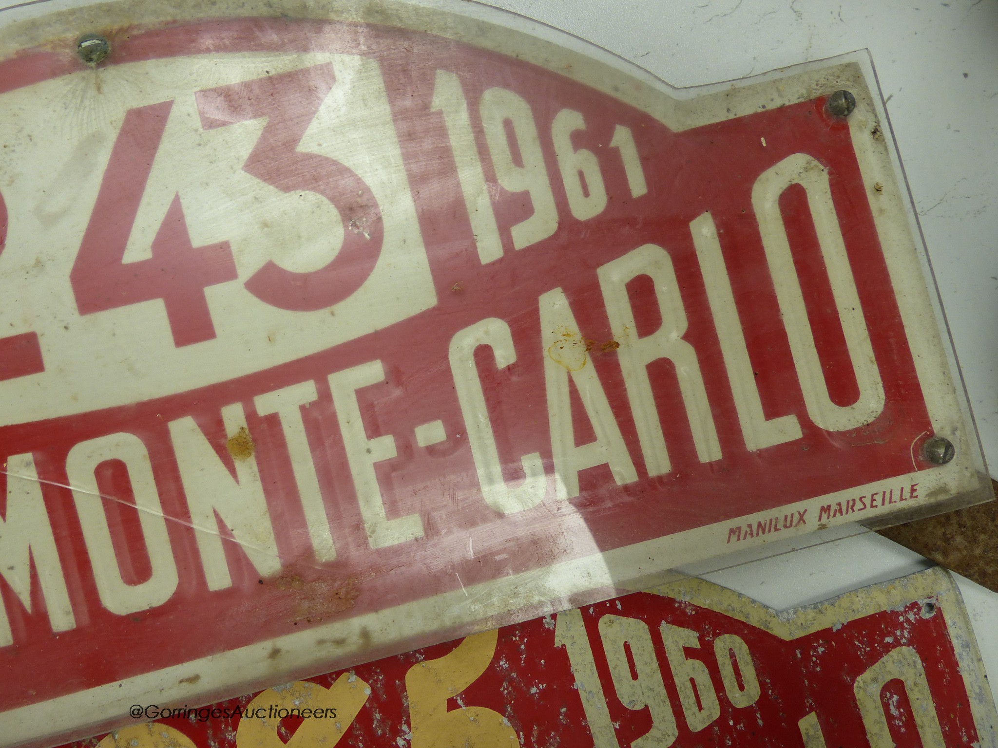 Two Rallye Monte Carlo aluminium rally number, plates, 1960 and 1961